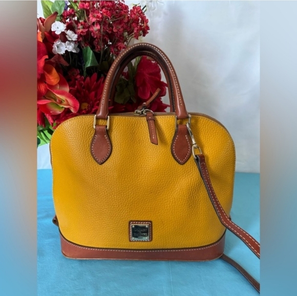 Dooney & Bourke Handbags - Dooney & Bourke Yellow and Tan Zip Zip Satchel